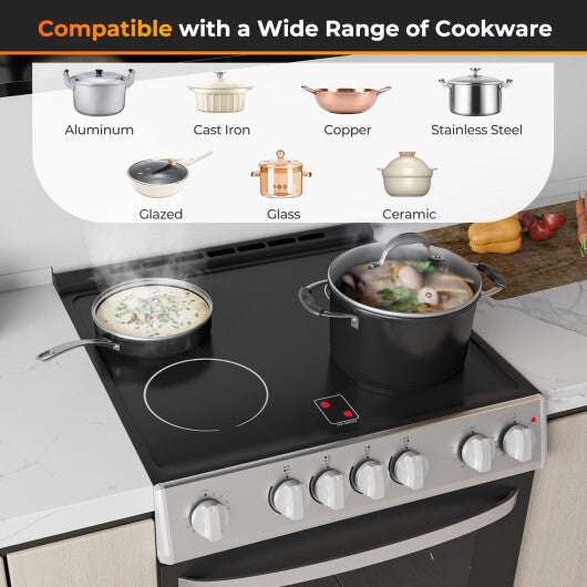 30 Inch Freestanding and Slide-in Kitchen Stove with 4 Burners Ceramic Cooktop-Silver W2B