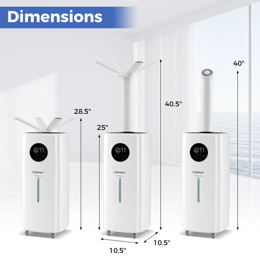 5.5Gal Humidifier with 360 Nozzles and Wheels for Large Room-White W2B