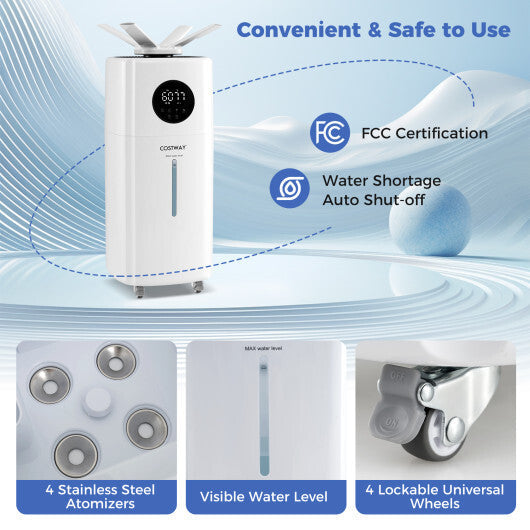 5.5Gal Humidifier with 360 Nozzles and Wheels for Large Room-White W2B