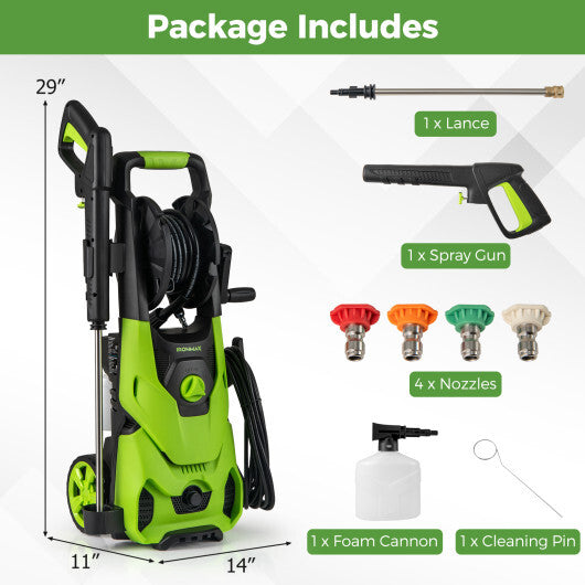2150PSI Electric Pressure Washer 1.2GPM with 4 Quick Connect Nozzles and Foam Cannon-Green W2B
