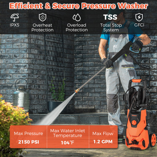 2150PSI Electric Pressure Washer 1.2GPM with 4 Quick Connect Nozzles and Foam Cannon-Green W2B