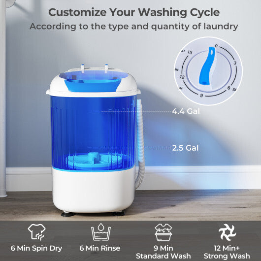 Portable Mini Semi-automatic Washing Machine with Spin Tub and Drain Hose 2.5 kg Capacity-Blue W2B