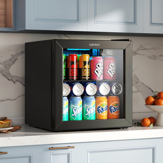 Beverage Refrigerator Cooler 1.3 Cu. Ft. 12 Bottles 55 Cans Mini Fridge-Black W2B