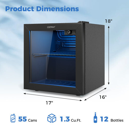 Beverage Refrigerator Cooler 1.3 Cu. Ft. 12 Bottles 55 Cans Mini Fridge-Black W2B