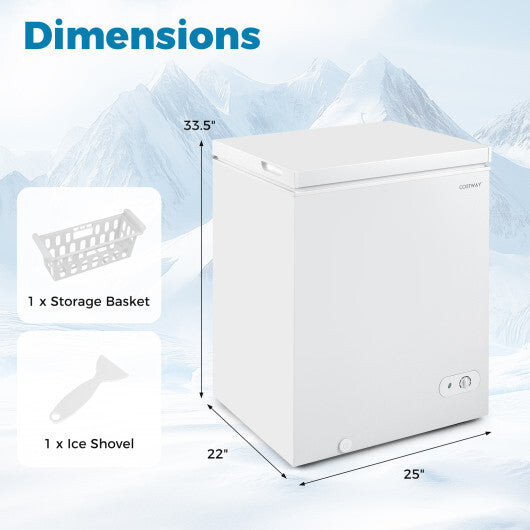 141 L/5 Cu.Ft Compact Chest Freezer with 7-Gear Adjustable Temperature-White W2B