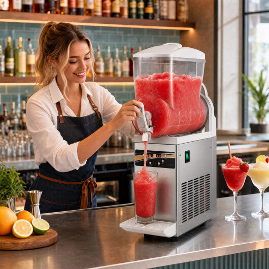 507 oz Commercial Slushy Machine Single Tank No Ice Needed-Silver W2B