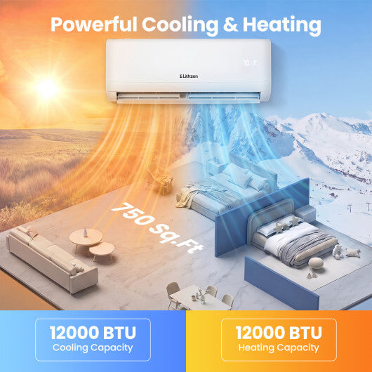 Lithzen 12000 BTU 208-230V 17 SEER2 Mini Split Air Conditioner and Heater WiFi Enabled W2B
