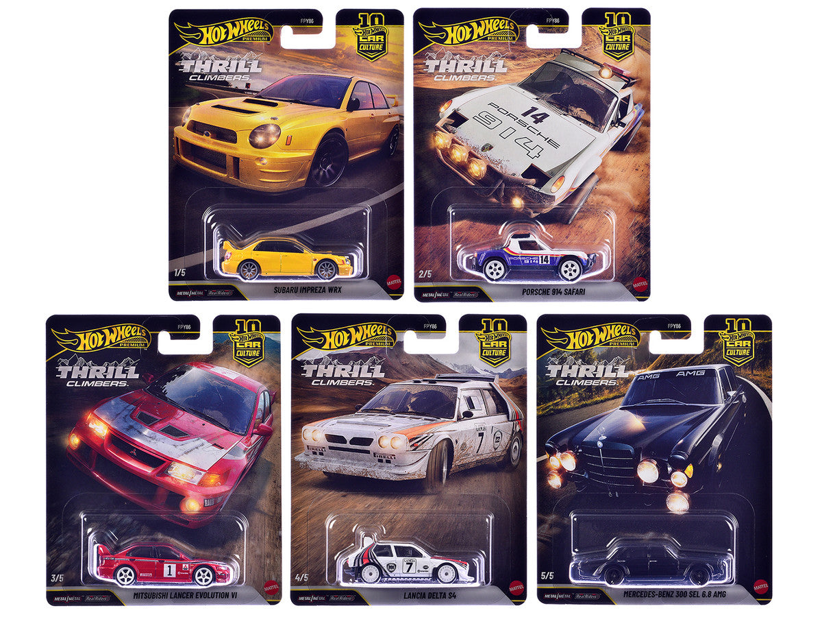 "Thrill Climbers" 5 piece Set "Car Culture 10th Anniversary" 2025 Series Q Diecast Model Cars by Hot Wheels Hotwheels