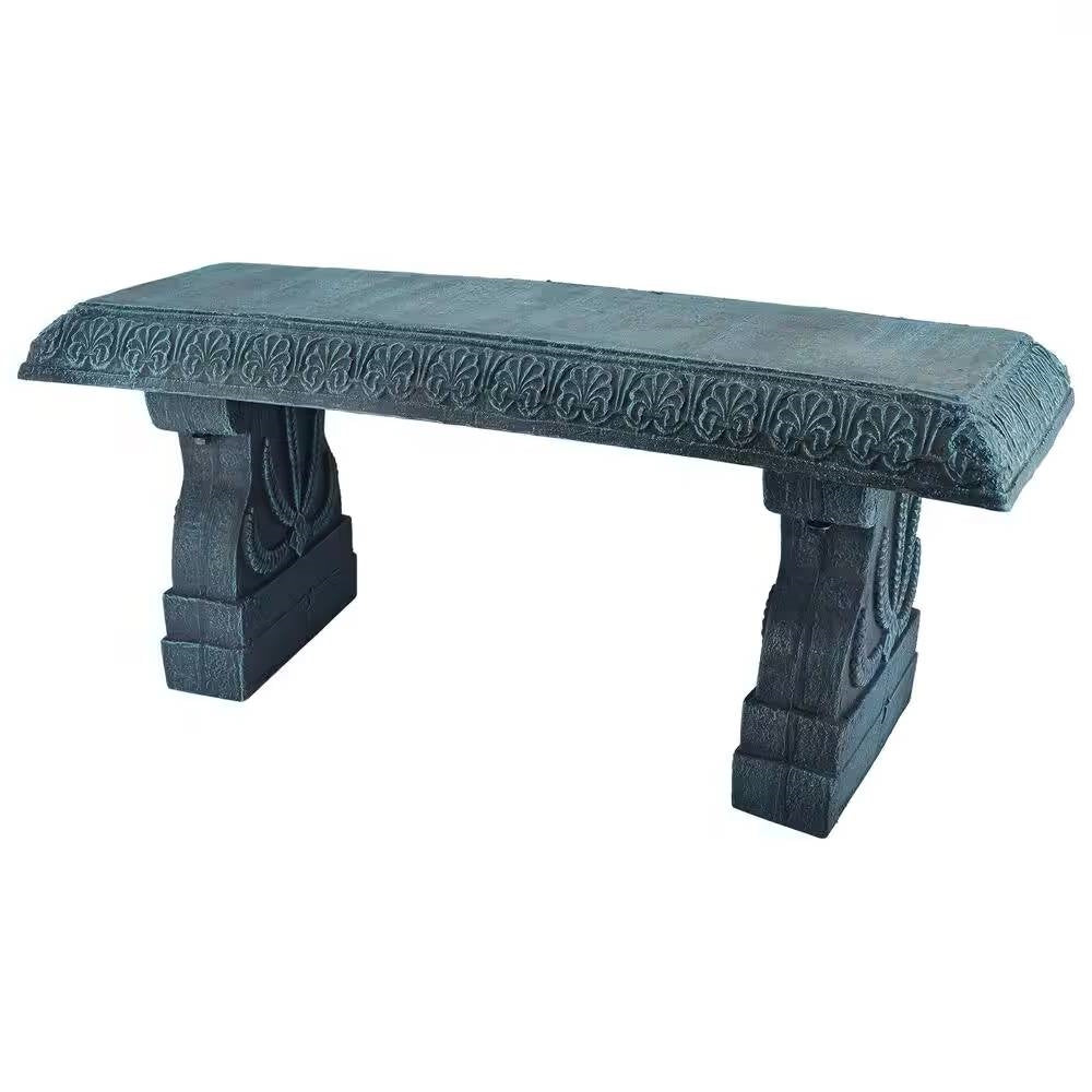Black Fiber-Clay Resin Outdoor Garden Bench in Stone Finish FastFurnishings