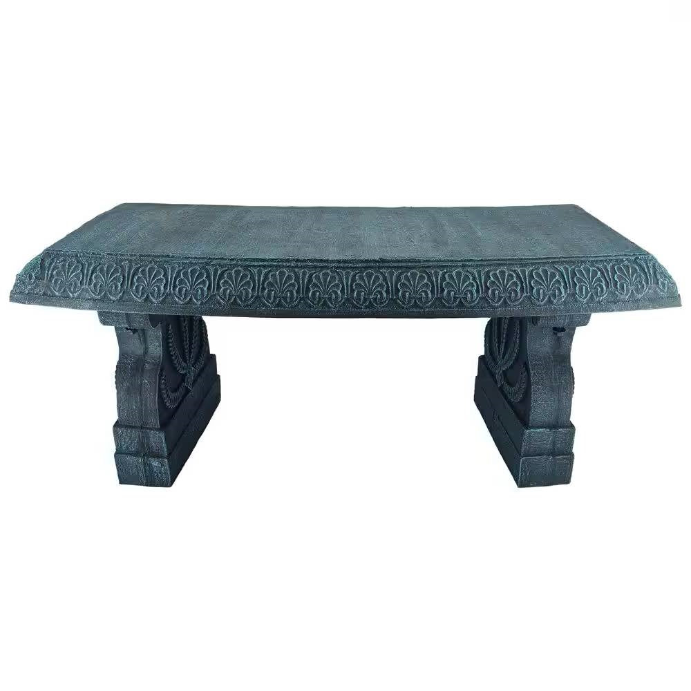 Black Fiber-Clay Resin Outdoor Garden Bench in Stone Finish FastFurnishings