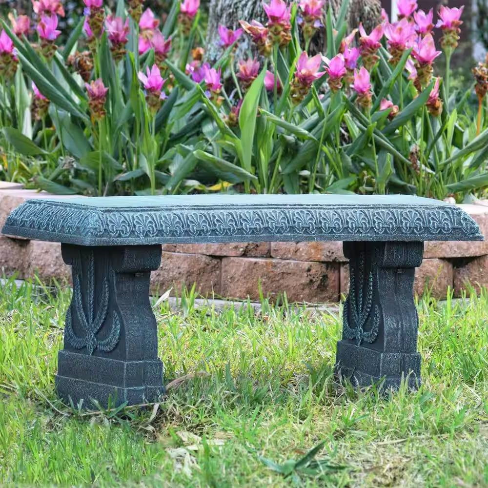 Black Fiber-Clay Resin Outdoor Garden Bench in Stone Finish FastFurnishings