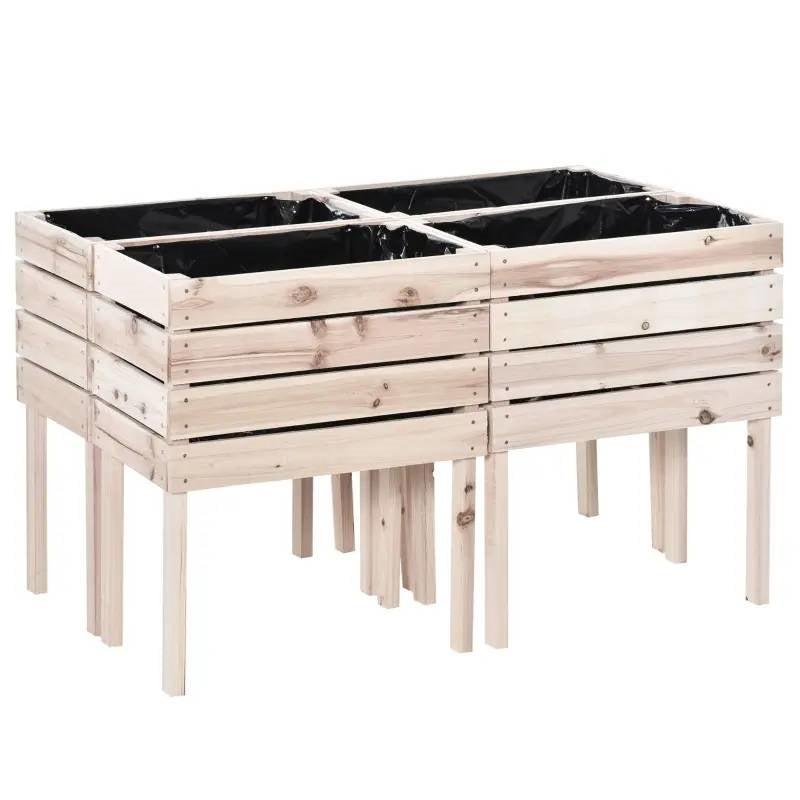 Farmhouse 4 Piece Wooden Elevated Raised Garden Bed Planter Box FastFurnishings