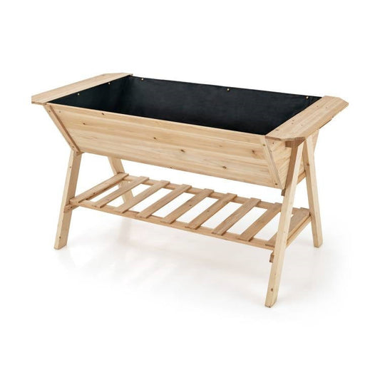 Farmhouse 2 Tier Large Outdoor Natural Wooden 5-ft Raised Garden Bed Planter Box FastFurnishings