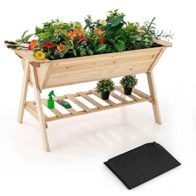 Farmhouse 2 Tier Large Outdoor Natural Wooden 5-ft Raised Garden Bed Planter Box FastFurnishings