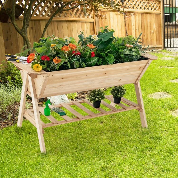 Farmhouse 2 Tier Large Outdoor Natural Wooden 5-ft Raised Garden Bed Planter Box FastFurnishings