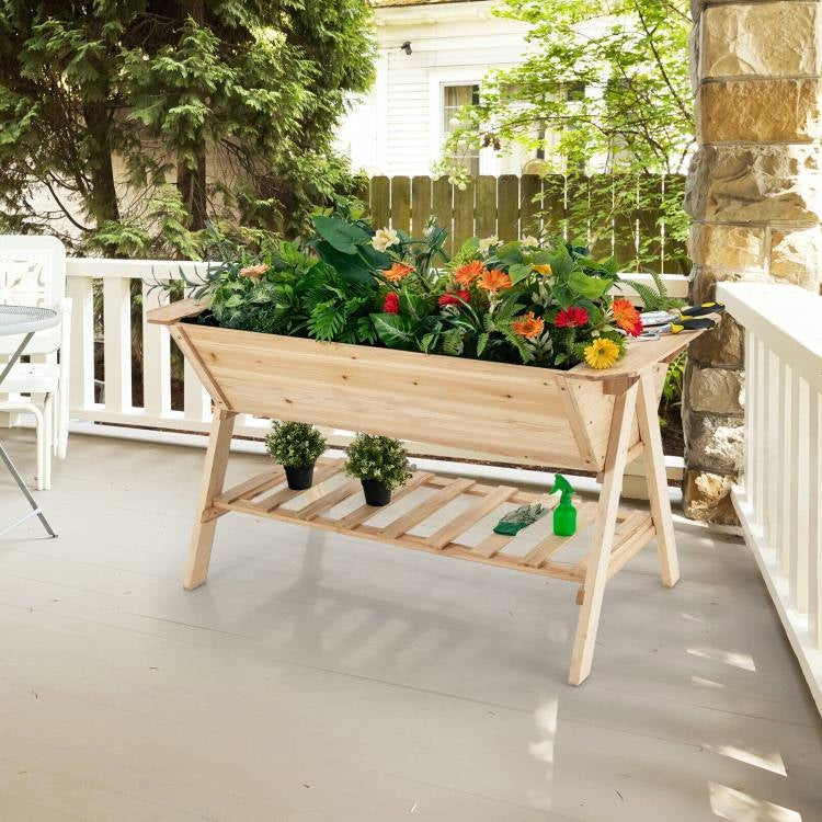 Farmhouse 2 Tier Large Outdoor Natural Wooden 5-ft Raised Garden Bed Planter Box FastFurnishings