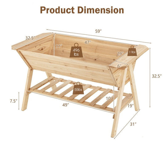 Farmhouse 2 Tier Large Outdoor Natural Wooden 5-ft Raised Garden Bed Planter Box FastFurnishings