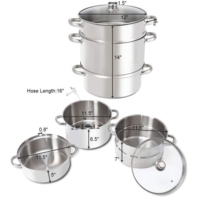 11 Quart Stainless Steel Steamer / Fruit Vegetable Juicer HomePacific