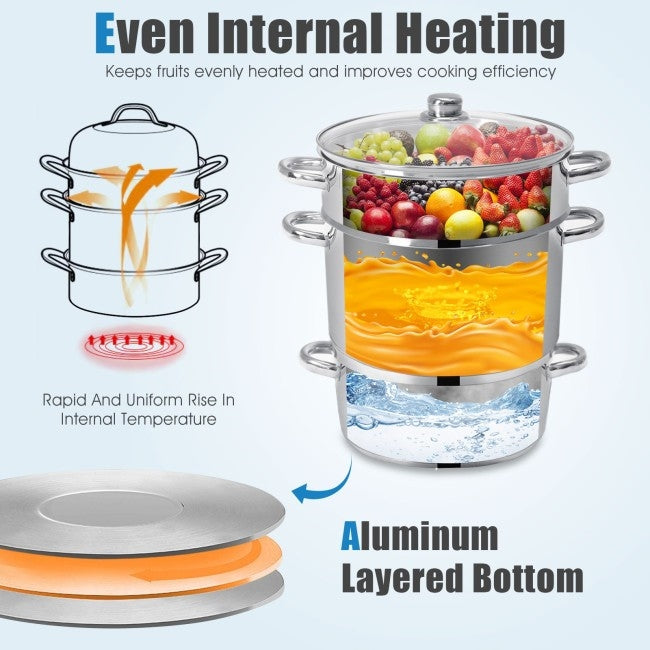 11 Quart Stainless Steel Steamer / Fruit Vegetable Juicer HomePacific