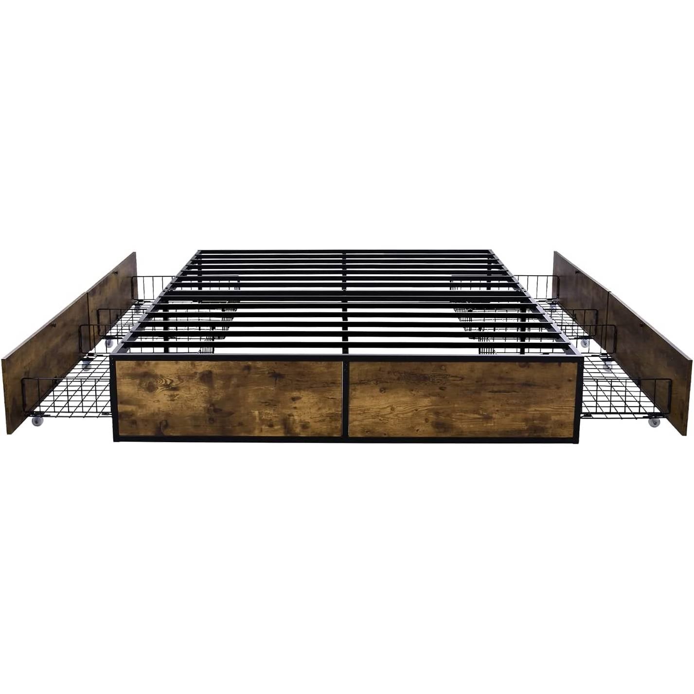 Full Metal Wood Platform Bed Frame with 4 Storage Drawers - 600 lbs Max Weight HomePacific