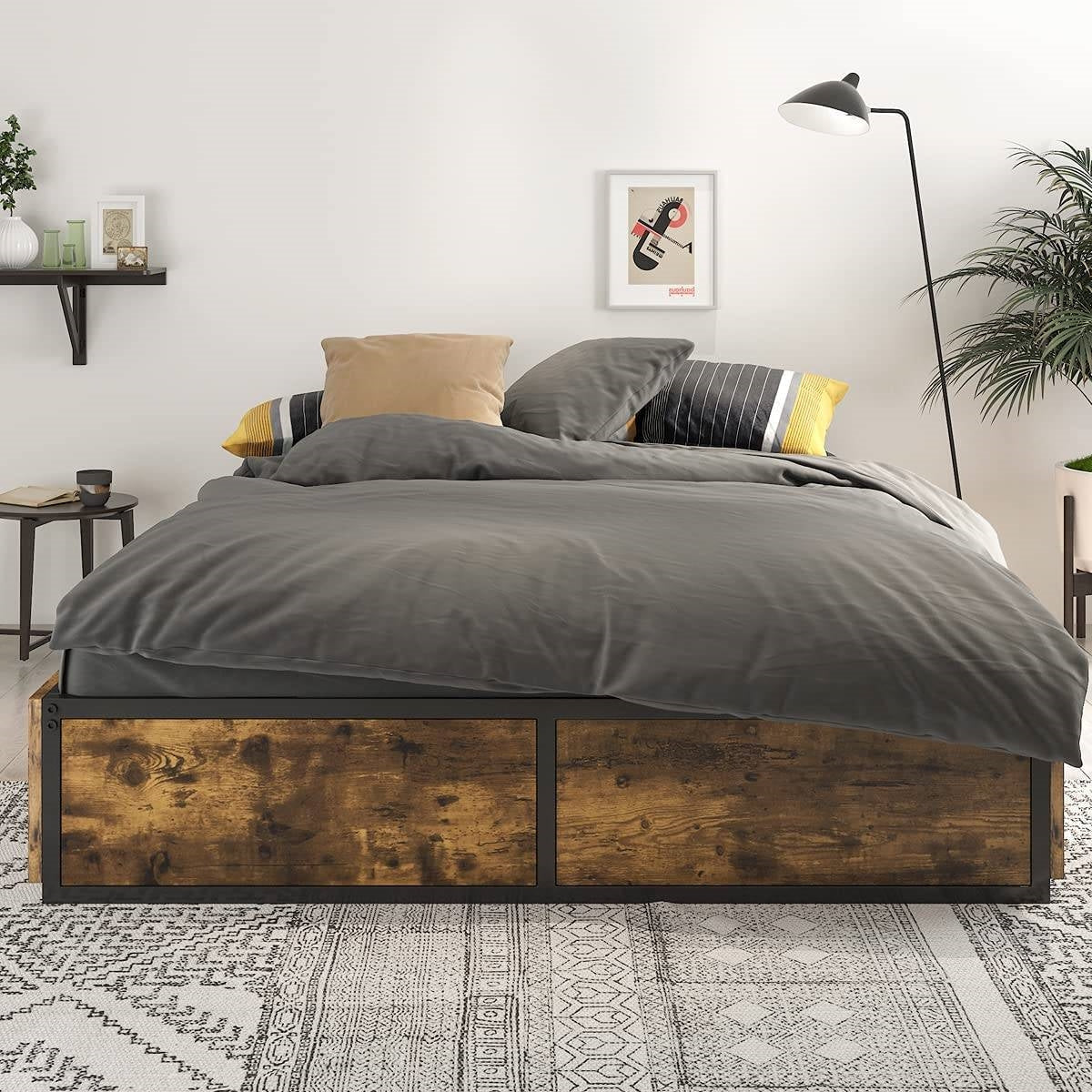Full Metal Wood Platform Bed Frame with 4 Storage Drawers - 600 lbs Max Weight HomePacific