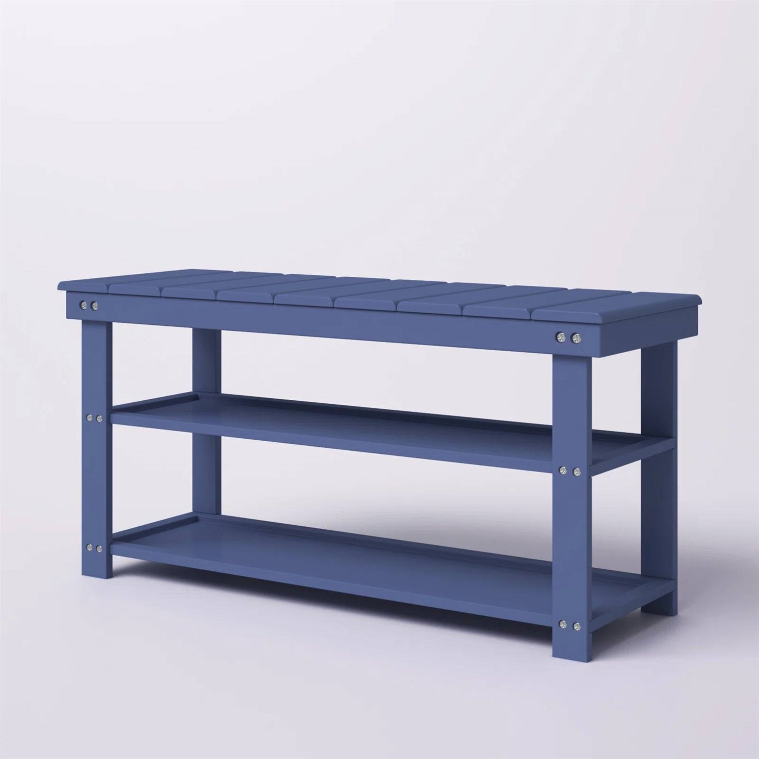 Blue Wood 2-Shelf Shoe Rack Storage Bench - 150 lbs. Weight Capacity FastFurnishings