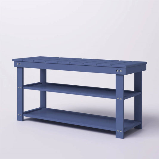 Blue Wood 2-Shelf Shoe Rack Storage Bench - 150 lbs. Weight Capacity FastFurnishings