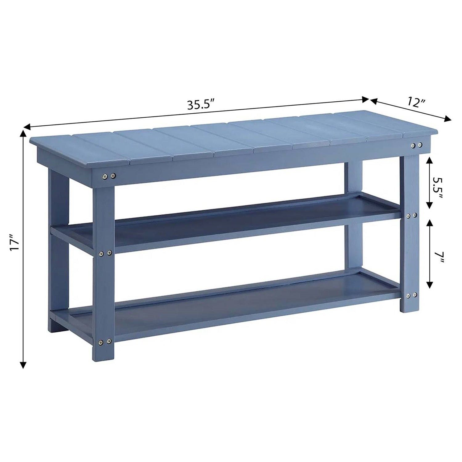 Blue Wood 2-Shelf Shoe Rack Storage Bench - 150 lbs. Weight Capacity FastFurnishings