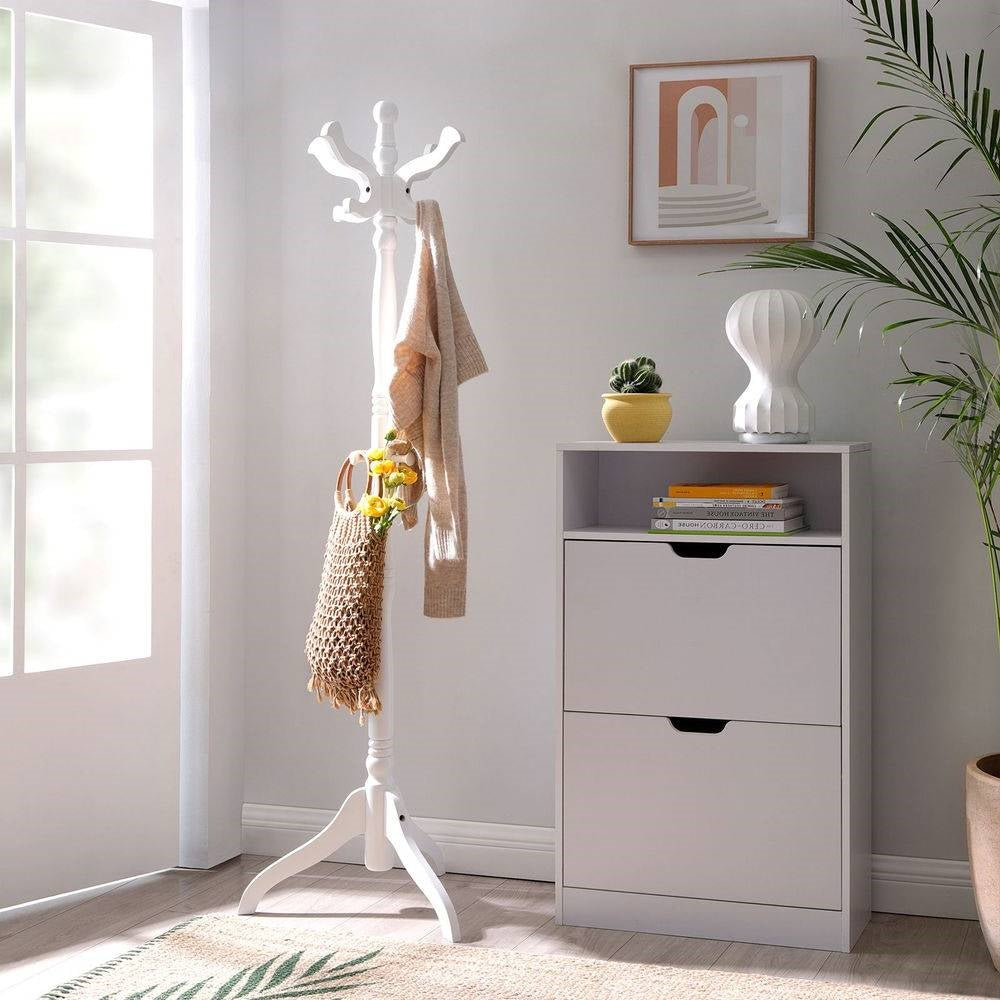 Traditional Classic Solid Wood Coat Rack in White Finish FastFurnishings