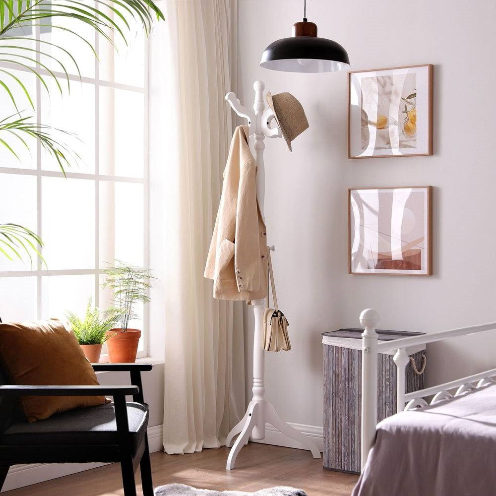 Traditional Classic Solid Wood Coat Rack in White Finish FastFurnishings