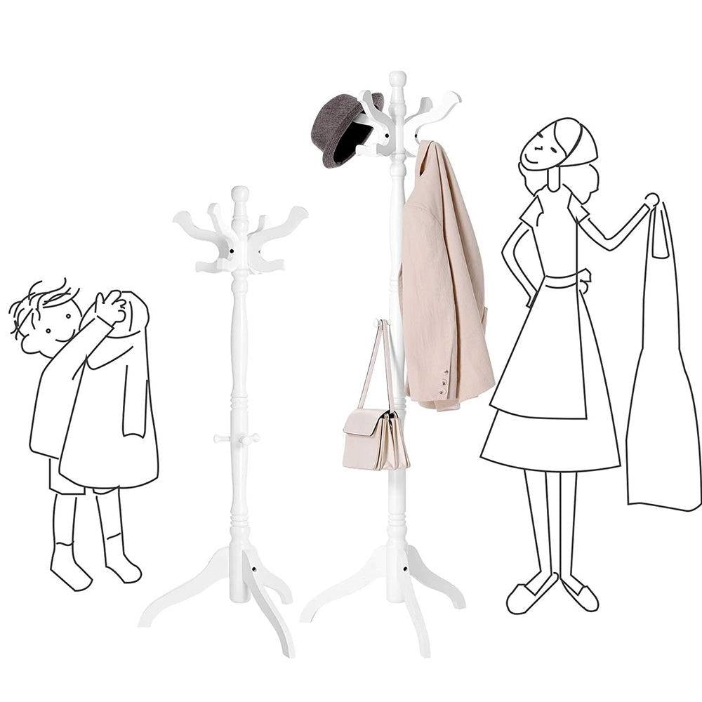 Traditional Classic Solid Wood Coat Rack in White Finish FastFurnishings