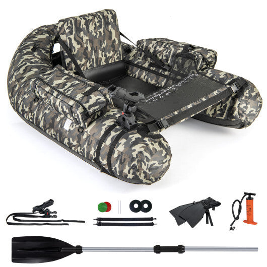 Inflatable Float Tube with Fish Ruler Rod Holder and Storage Pockets-Camouflage