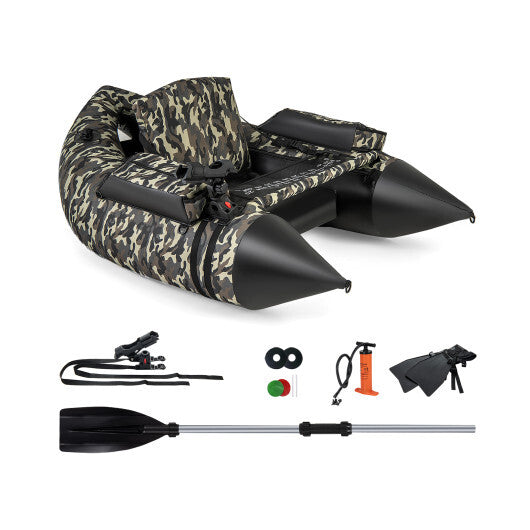 350 LBS Inflatable Fishing Float Tube with Adjustable Backrest and Backpack Straps-Camouflage W2B