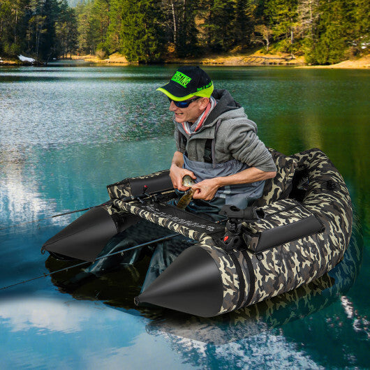 350 LBS Inflatable Fishing Float Tube with Adjustable Backrest and Backpack Straps-Camouflage W2B