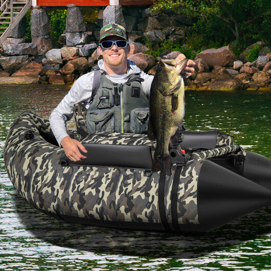 350 LBS Inflatable Fishing Float Tube with Adjustable Backrest and Backpack Straps-Camouflage W2B