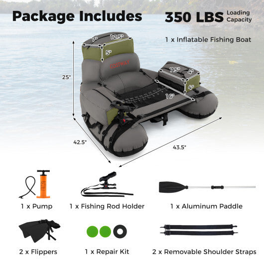 Inflatable Fishing Float Tube with Shoulder Straps and Storage for Angling-Green