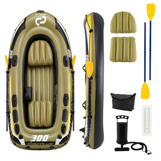 Inflatable Boat 3-Person Fishing Raft Set with Oars and Pump-Green W2B
