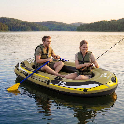 Inflatable Boat 3-Person Fishing Raft Set with Oars and Pump-Green W2B