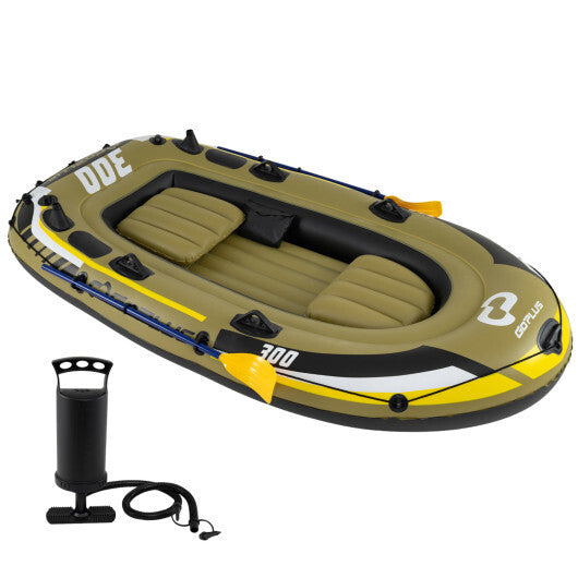 Inflatable Boat 3-Person Fishing Raft Set with Oars and Pump-Green W2B