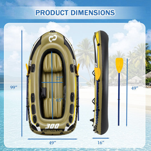 Inflatable Boat 3-Person Fishing Raft Set with Oars and Pump-Green W2B
