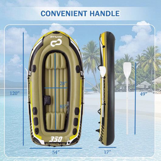Heavy-Duty Inflatable Boat 4-Person Fishing Raft Set-Green W2B