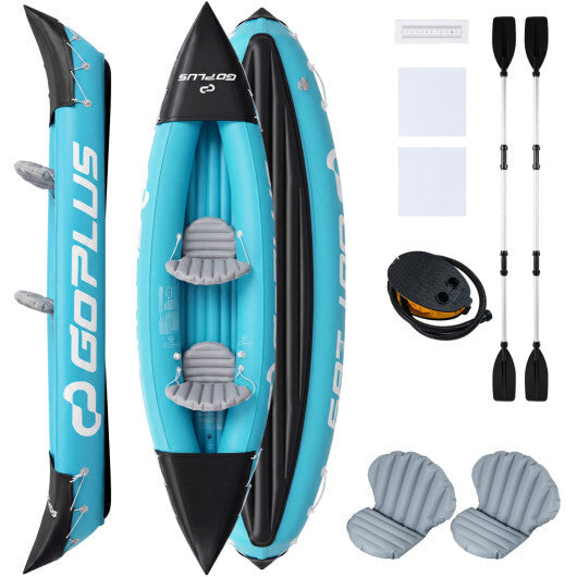 Inflatable Kayak 2 Person Heavy Duty Tandem Touring Kayak with Aluminum Paddles-Blue W2B