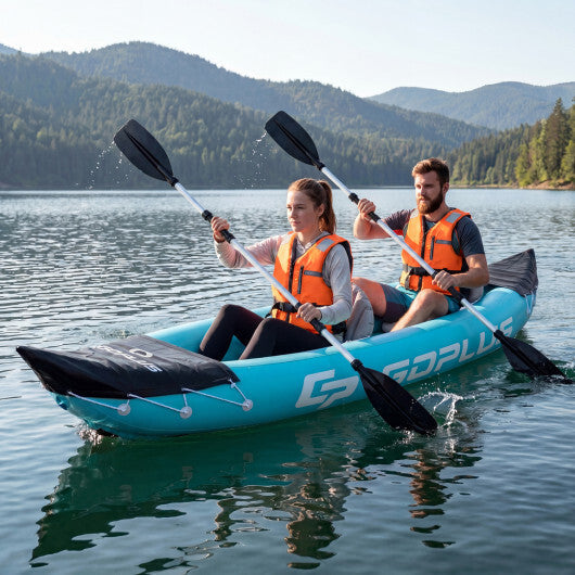 Inflatable Kayak 2 Person Heavy Duty Tandem Touring Kayak with Aluminum Paddles-Blue W2B