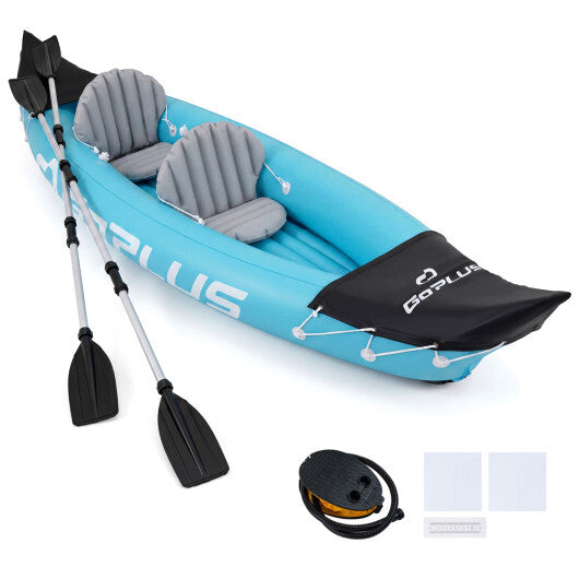 Inflatable Kayak 2 Person Heavy Duty Tandem Touring Kayak with Aluminum Paddles-Blue W2B