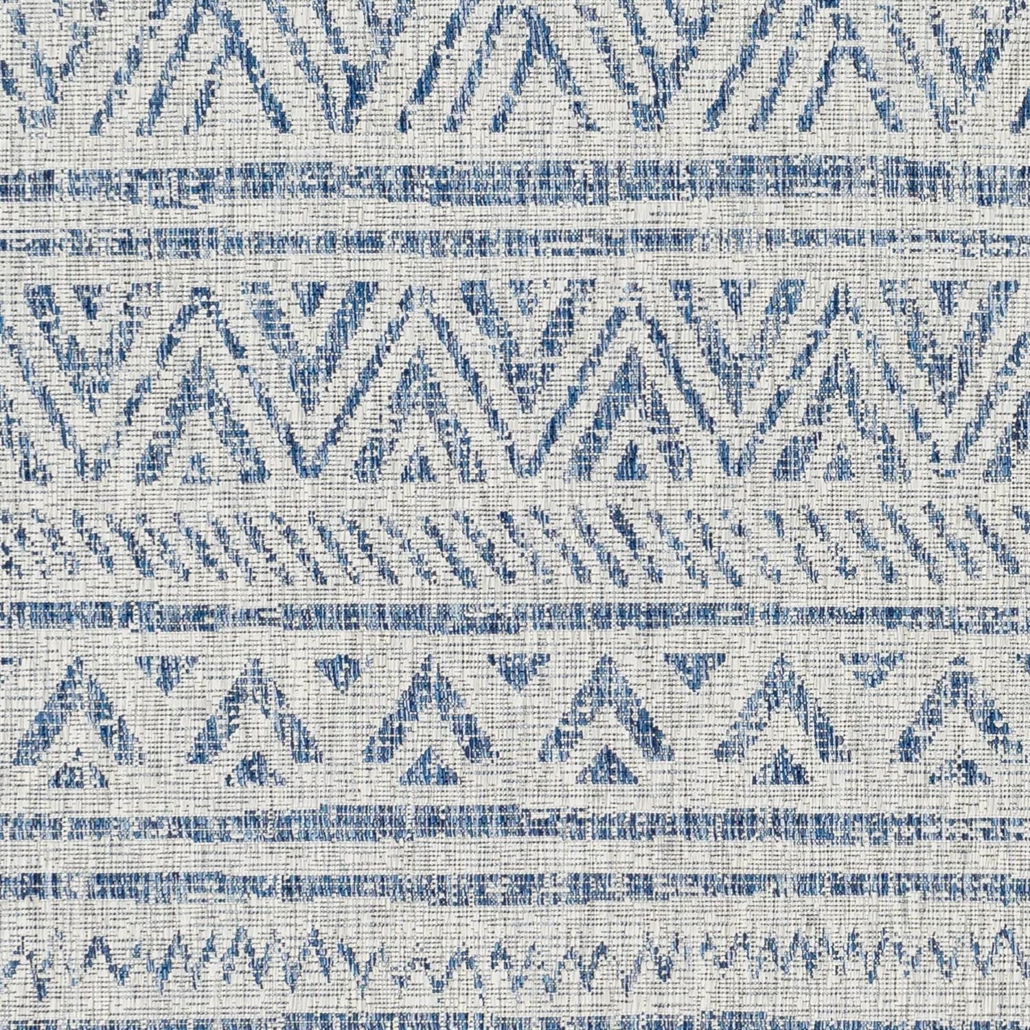 4 ft. x 6 ft. Blue Grey Chevron Coastal Boho Style Indoor Outdoor Area Rug FastFurnishings
