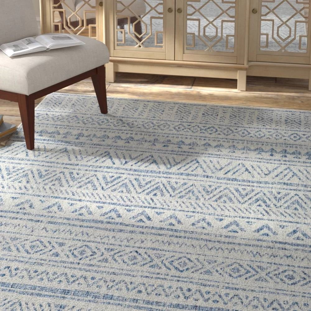 4 ft. x 6 ft. Blue Grey Chevron Coastal Boho Style Indoor Outdoor Area Rug FastFurnishings