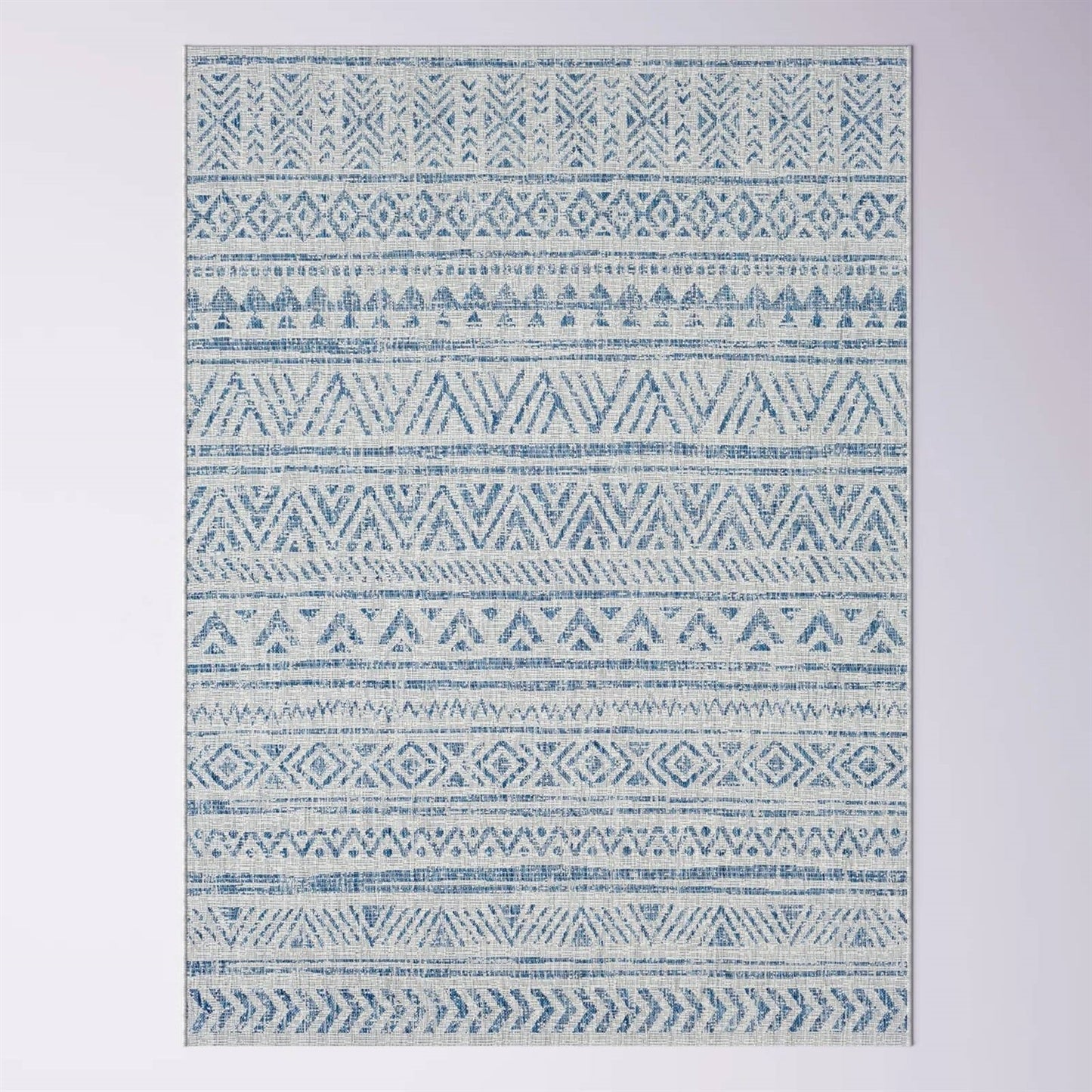 4 ft. x 6 ft. Blue Grey Chevron Coastal Boho Style Indoor Outdoor Area Rug FastFurnishings
