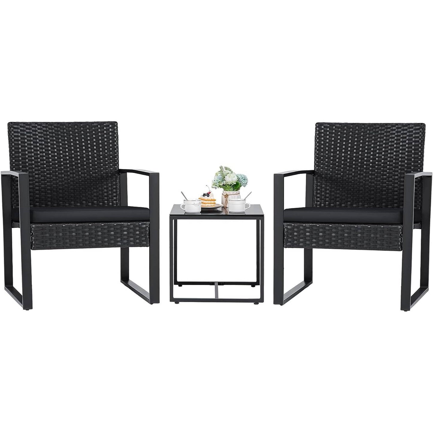 Outdoor 3-Piece Patio Furniture Set with 2 Black Patio Chairs and 1 Side Table FastFurnishings