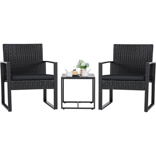 Outdoor 3-Piece Patio Furniture Set with 2 Black Patio Chairs and 1 Side Table FastFurnishings
