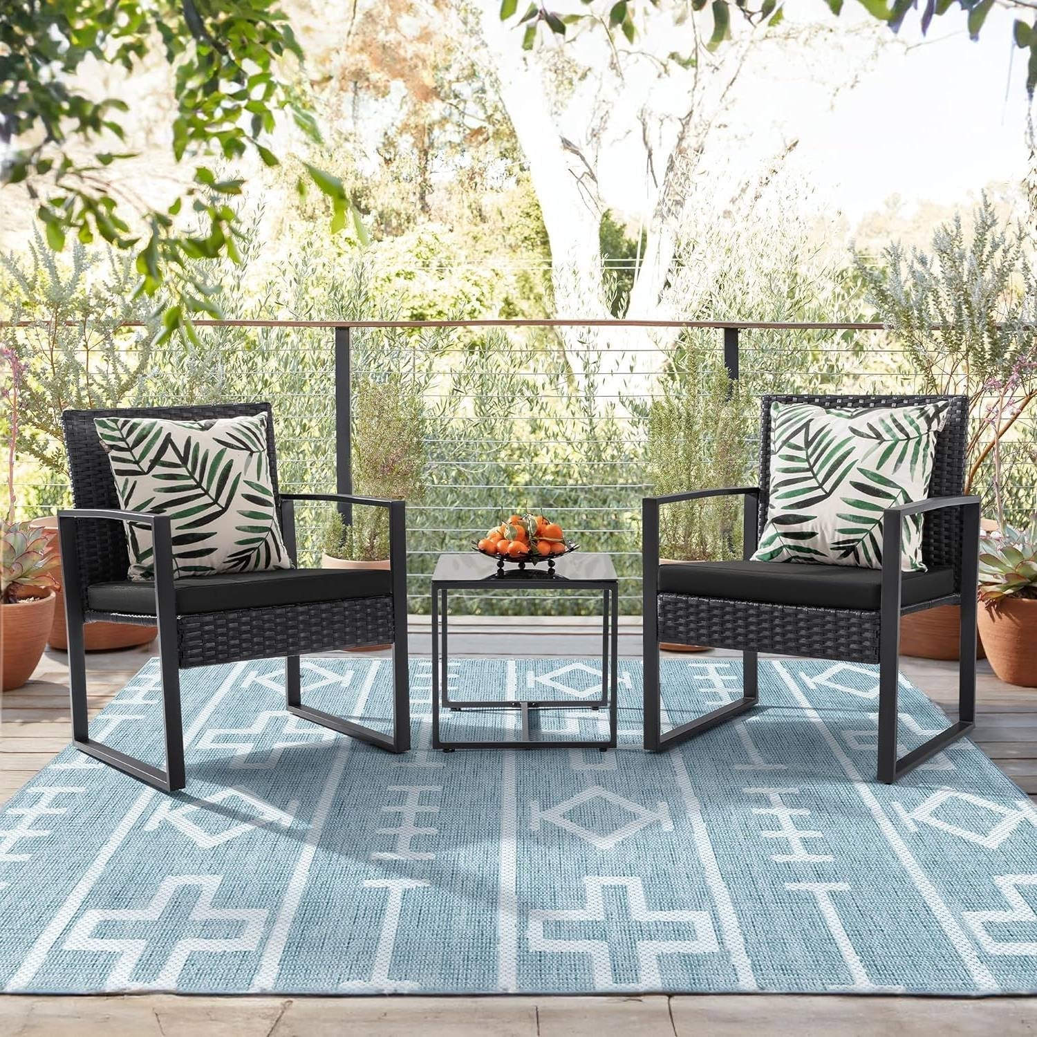 Outdoor 3-Piece Patio Furniture Set with 2 Black Patio Chairs and 1 Side Table FastFurnishings
